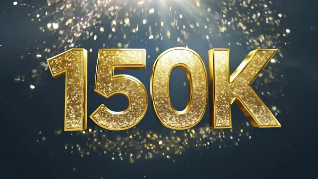 Golden 150k sign celebrating one hundred and fifty thousand followers
