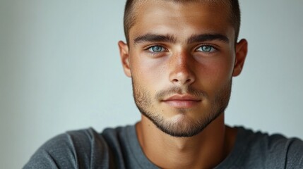 Fototapeta premium Portrait of a Handsome Young Man with Striking Blue Eyes