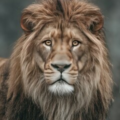 Fototapeta premium Majestic lion portrait. Close-up view of a lion's head and mane