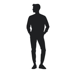 Silhouette of Casual Man Standing with Hands in Pockets