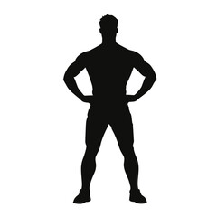 Silhouette of Muscular Man Standing with Hands on Hips