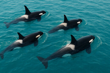 Obraz premium Orcas in Turquoise Waters: Majestic Killer Whales at Play