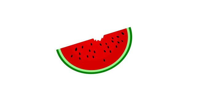 red watermelon slices on white background. watermelon. fruit theme. flat design. cartoon style. watermelon taste. bite marks. simple animation. motion graphics
