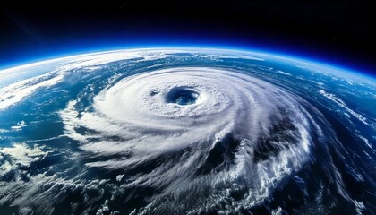 The hurricane’s eye pierces swirling clouds, a quiet center in chaos seen from high above