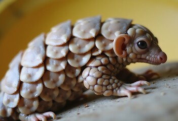 Fototapeta premium Adorable Baby Pangolin, Yellow Background