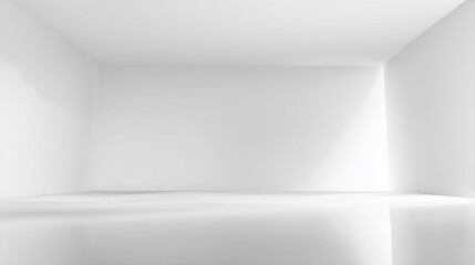 Minimalist white interior with empty walls and smooth flooring creating an open, airy atmosphere for various uses