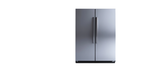 Minimalist modern refrigerator with freezer compartment, isolated on white transparent background