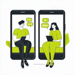 Interactive digital communication between two users on smartphones during daytime