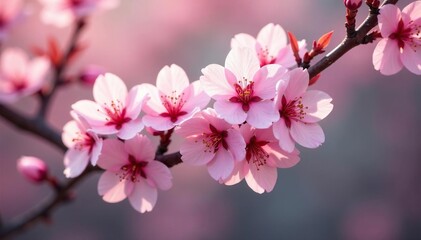 Obraz premium Delicate pink sakura blossoms, intricate branch details, cherry tree, wallpaper, japan