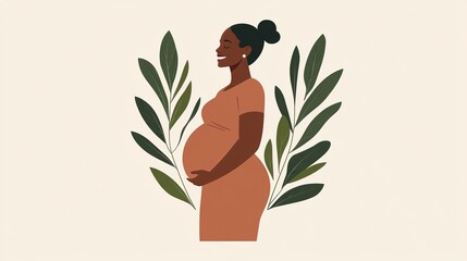 Expecting mother in a joyful moment surrounded by greenery in a warm, calm setting