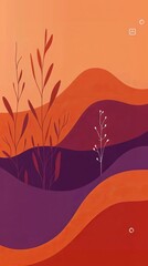 Colorful abstract landscape with warm hues and organic shapes in a serene setting