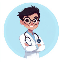 Friendly Male Doctor in a Blue - Circular Background