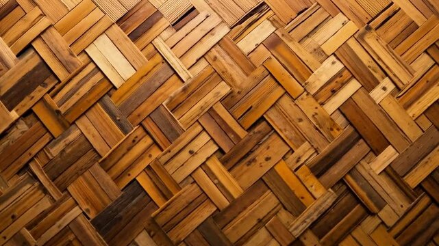 A seamless backdrop of woven bamboo strips in warm earthy tones, creating a natural texture and an intricate geometric pattern.