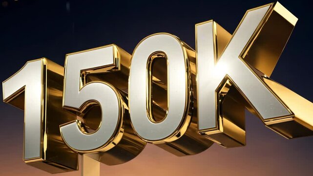 150k followers, subscribers, likes celebration with gold and silver text