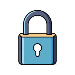 Padlock vector illustration. Secure metal lock icon, closed safety padlock symbol, flat security element for protection.