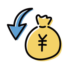 Obraz premium ダウンする手書きのお金の袋