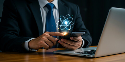 Person using laptop showing digital lock for cyber security online privacy and safe data connection