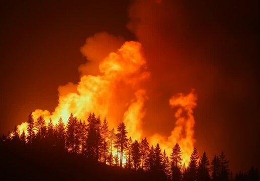 Large flames of forest fire