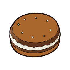 Chocolate sandwich cookie vector illustration. Cream filled biscuit clipart, crispy snack design, sweet dessert graphic.


