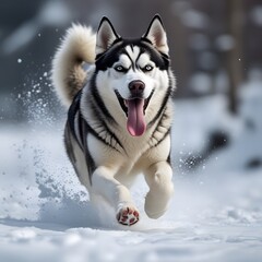 Naklejka premium siberian husky in snow