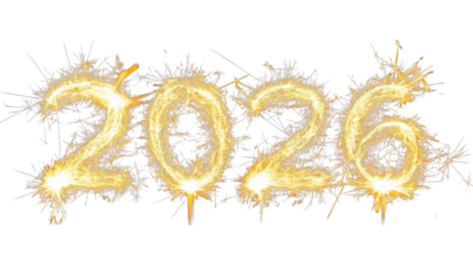 2026 written with a sparkler on a transparent background