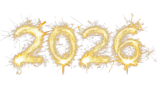 2026 written with a sparkler on a transparent background