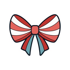 Striped bow vector illustration. Decorative ribbon clipart, festive bow element, gift wrap accessory


