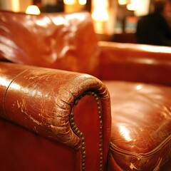 Obraz premium Worn leather armchair in a cafe