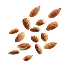 Almonds falling dark background healthy snack food photography