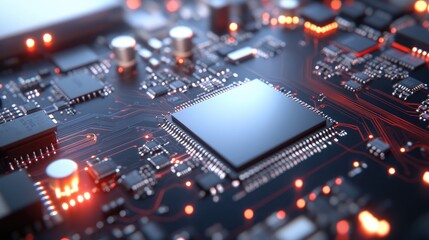 Fototapeta premium Close-up of circuit board with central processor