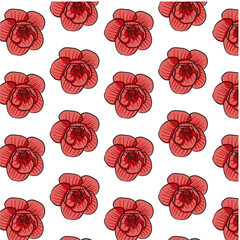 Spanish Cherry or Mimusops elengi flower Seamless Pattern Hand drawn vector line art, Black and Red Flower isolated in white. Beautiful design for textile, wallpaper, wrapping paper and backgrounds