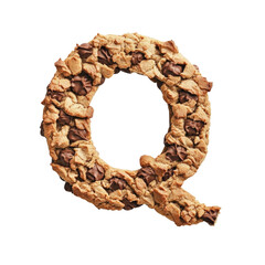 Obraz premium Letter Q made from crunchy oatmeal cookies with chocolate chips on a white background