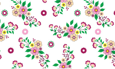 "Seamless Floral Pattern with Pink and Beige Flowers on White Background"
