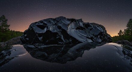 Obraz premium Black Rock at Night with Starry Sky