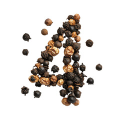 Obraz premium Close-up of black and golden peppercorns scattered on a white background for culinary seasoning and spice mixture display