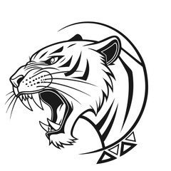 Naklejka premium an-angry-tiger-face-in-black-and-white-silhouette-.eps