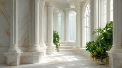 Fototapeta premium Elegant marble colonnaded hall with plants
