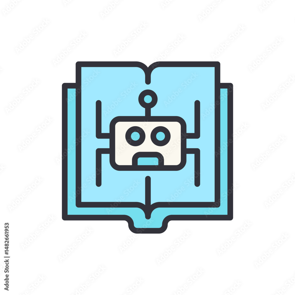 Poster Learning About Robotics Open Book With A Robot Illustration Design