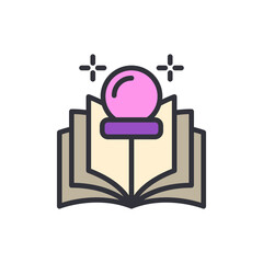 Glowing Crystal Ball On Top Of Opened Spell Book Vector Illustration