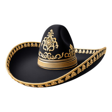 Golden accents on traditional mexican charro hat a cultural fashion statement, isolated on transparent background