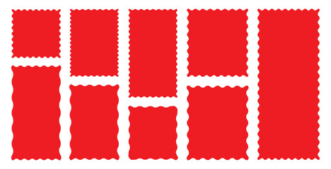 Rectangle shape frame with zigzag edge. red color frame. Geometric shapes with scallop and zigzag edges set. zigzag edge, et of frames with scallop edge shape.