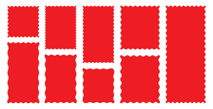 Rectangle shape frame with zigzag edge. red color frame. Geometric shapes with scallop and zigzag edges set. zigzag edge, et of frames with scallop edge shape.