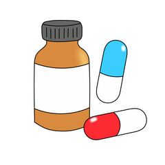 medicine bottle and pills