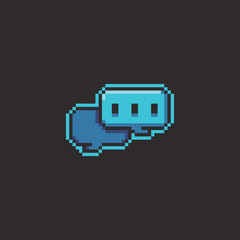 this is Speech bubbles icon in pixel art with blue color and black background this item good for presentations,stickers, icons, t shirt design,game asset,logo and your project.