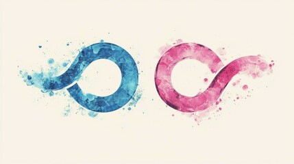 A blue masculine symbol alongside a pink feminine symbol, intertwined and overlapping, forming a harmonious union, representing gender equality, balance, and unity.