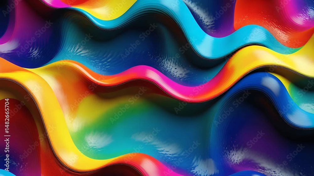 Poster fluid forms of vibrant color undulate across the image creating dynamic and expressive abstract art.