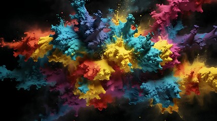 Abstract explosion of vibrant colors creates a dynamic, organic composition on a dark background