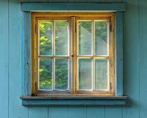 Fototapeta premium Window light streaming through glass panes on old painted wall