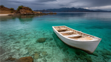 Naklejka premium Boat floats on crystalline waters paradise scene