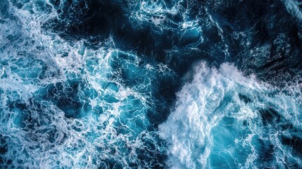 Fototapeta premium Aerial View of Turbulent Ocean Waves Chaotic Beauty of the Deep Sea